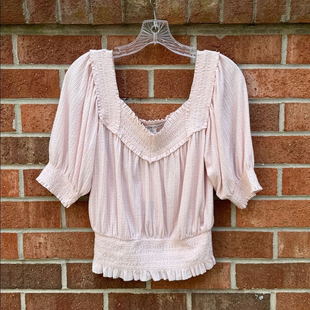 American Rag Cie Pink Smocked Peasant Top Blouse Sz Small NWT Cottagecore Boho